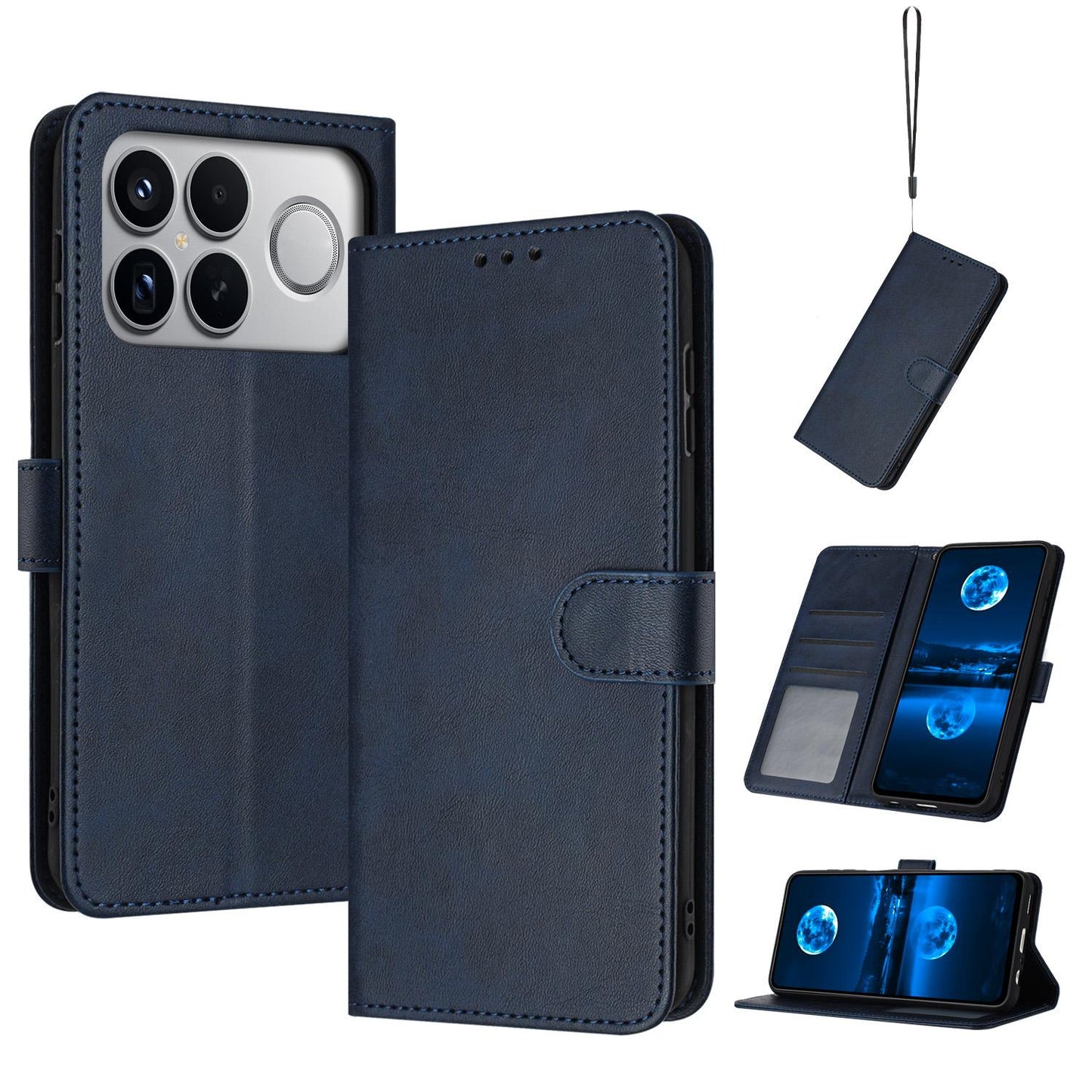For Redmi K90 Pro Max / Poco F8 Ultra Solid Calf Texture Flip Leather Phone Case(Dark Blue)