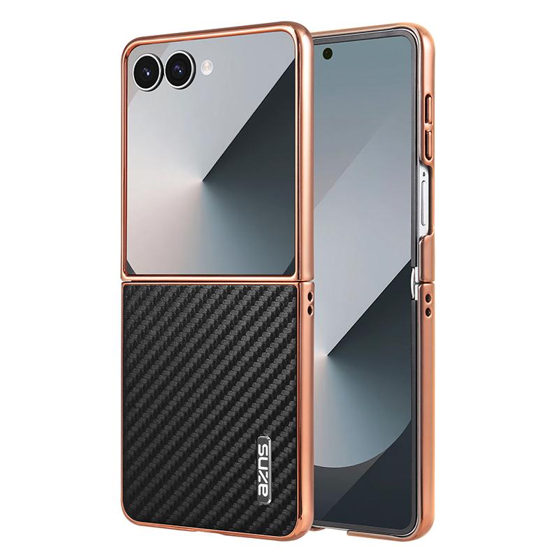 For Galaxy Z Flip8 5G AZNS Electroplated Edge Carbon Fiber Texture Phone Case - Black - EDA007266913A