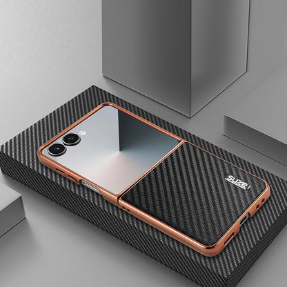 For Galaxy Z Flip8 5G AZNS Electroplated Edge Carbon Fiber Texture Phone Case - Black - EDA007266913A