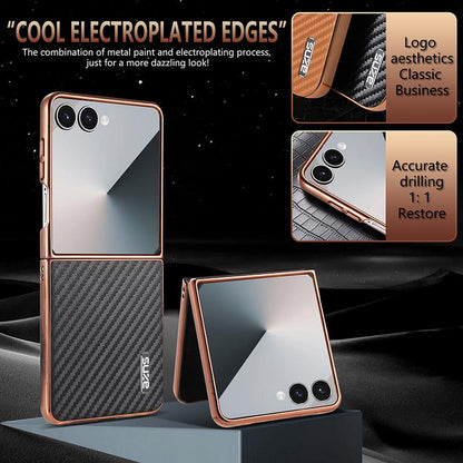 For Galaxy Z Flip8 5G AZNS Electroplated Edge Carbon Fiber Texture Phone Case - Black - EDA007266913A