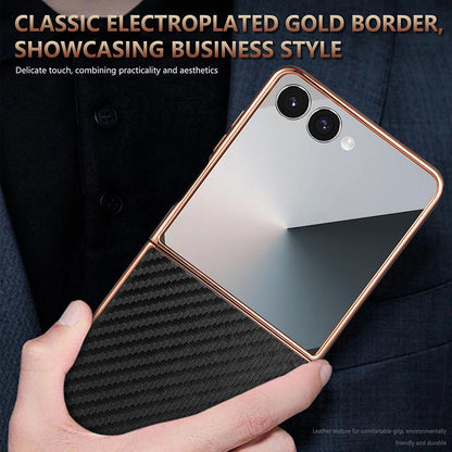 For Galaxy Z Flip8 5G AZNS Electroplated Edge Carbon Fiber Texture Phone Case - Black - EDA007266913A
