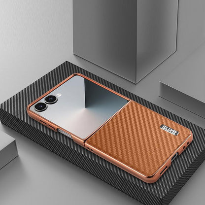 For Galaxy Z Flip8 5G AZNS Electroplated Edge Carbon Fiber Texture Phone Case - Brown - EDA007266913B