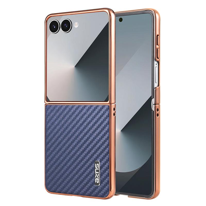 For Galaxy Z Flip8 5G AZNS Electroplated Edge Carbon Fiber Texture Phone Case - Blue - EDA007266913C