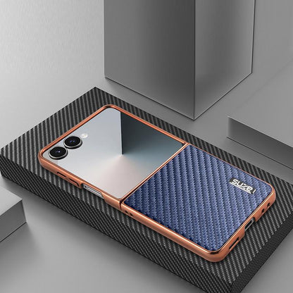 For Galaxy Z Flip8 5G AZNS Electroplated Edge Carbon Fiber Texture Phone Case - Blue - EDA007266913C