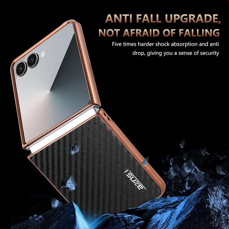 For Galaxy Z Flip8 5G AZNS Electroplated Edge Carbon Fiber Texture Phone Case - Blue - EDA007266913C