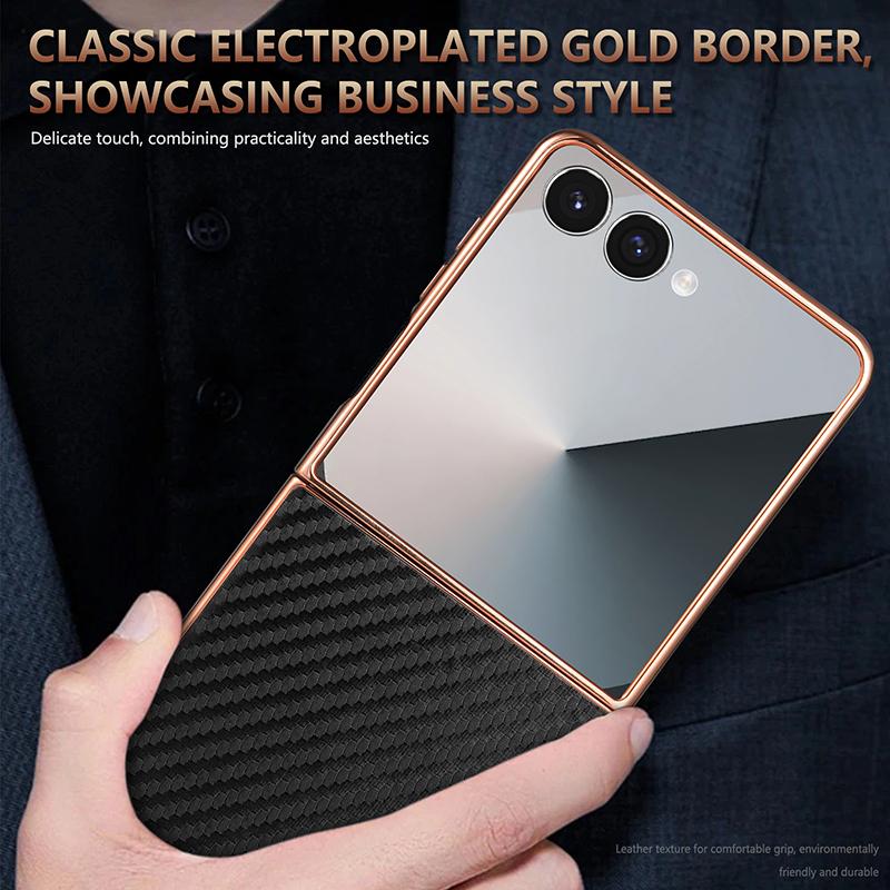 For Galaxy Z Flip8 5G AZNS Electroplated Edge Carbon Fiber Texture Phone Case - Blue - EDA007266913C