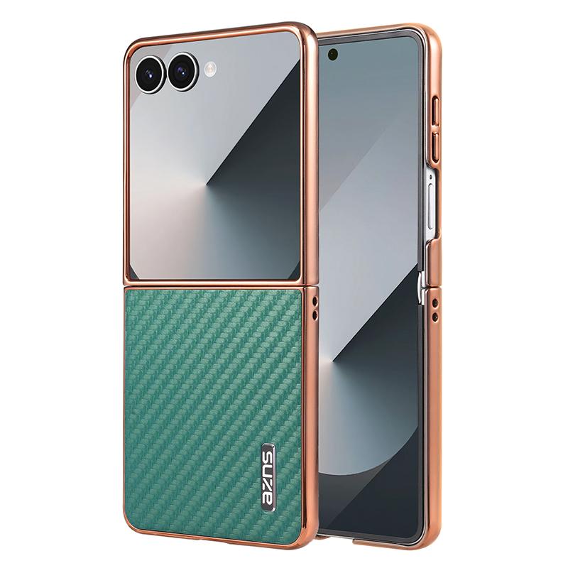 For Galaxy Z Flip8 5G AZNS Electroplated Edge Carbon Fiber Texture Phone Case - Green - EDA007266913D