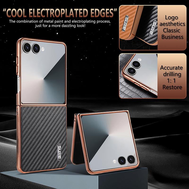 For Galaxy Z Flip8 5G AZNS Electroplated Edge Carbon Fiber Texture Phone Case - Green - EDA007266913D