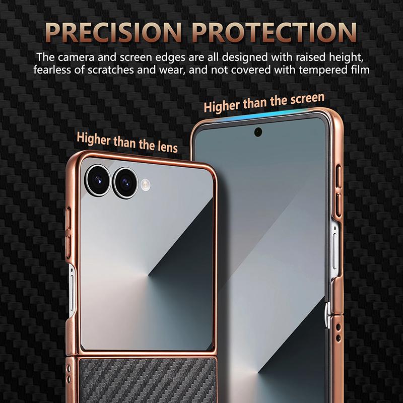 For Galaxy Z Flip8 5G AZNS Electroplated Edge Carbon Fiber Texture Phone Case - Green - EDA007266913D