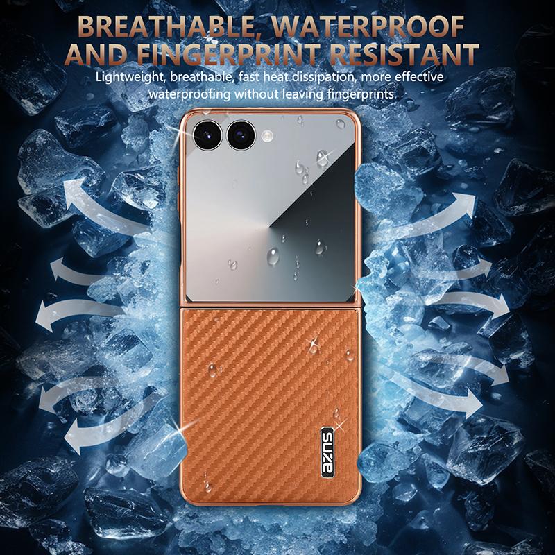 For Galaxy Z Flip8 5G AZNS Electroplated Edge Carbon Fiber Texture Phone Case - Green - EDA007266913D