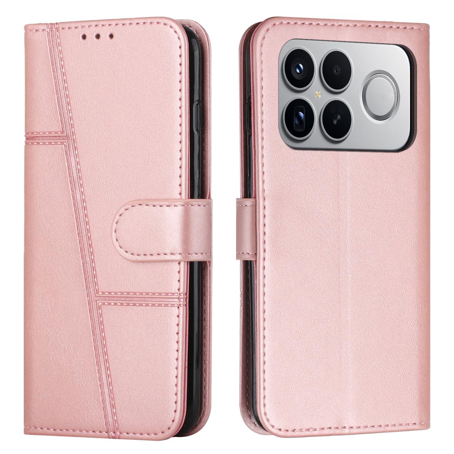For Redmi K90 Pro Max / Poco F8 Ultra Stitching Calf Texture Buckle Leather Phone Case(Rose Gold)