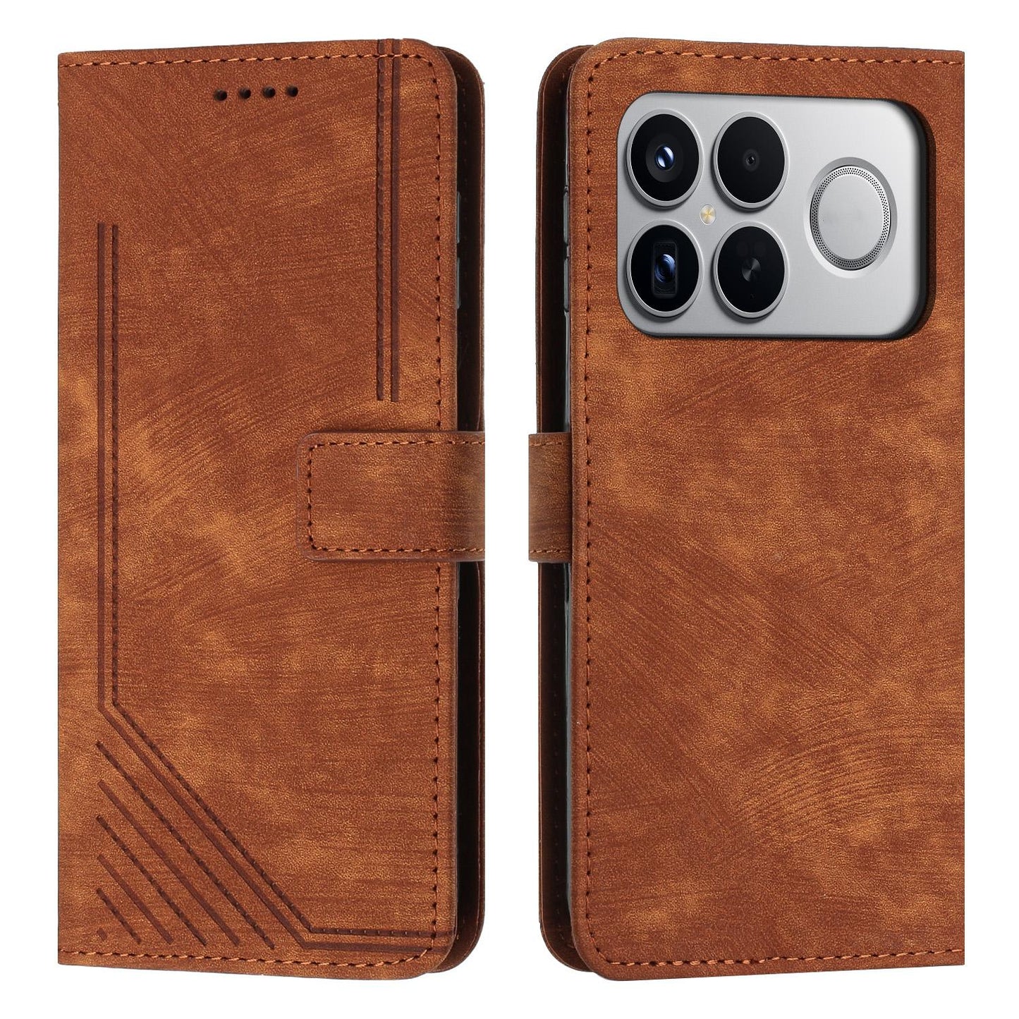 For Redmi K90 Pro Max / Poco F8 Ultra Skin Feel Stripe Pattern Leather Phone Case with Lanyard(Brown)