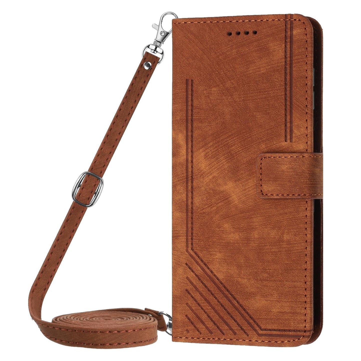 For Redmi K90 Pro Max / Poco F8 Ultra Skin Feel Stripe Pattern Leather Phone Case with Lanyard(Brown)