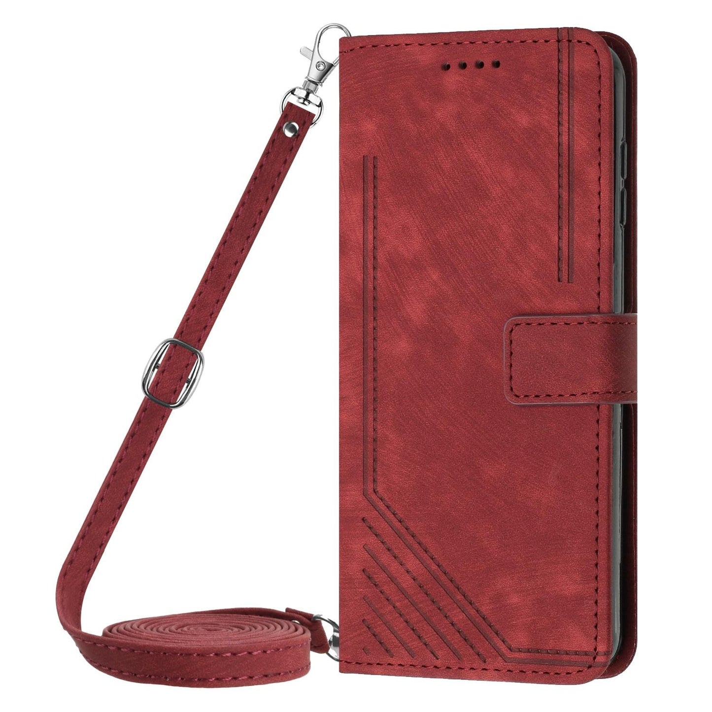 For Redmi K90 Pro Max / Poco F8 Ultra Skin Feel Stripe Pattern Leather Phone Case with Lanyard(Red)