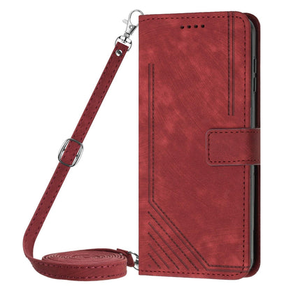 For Redmi K90 Pro Max / Poco F8 Ultra Skin Feel Stripe Pattern Leather Phone Case with Lanyard(Red)