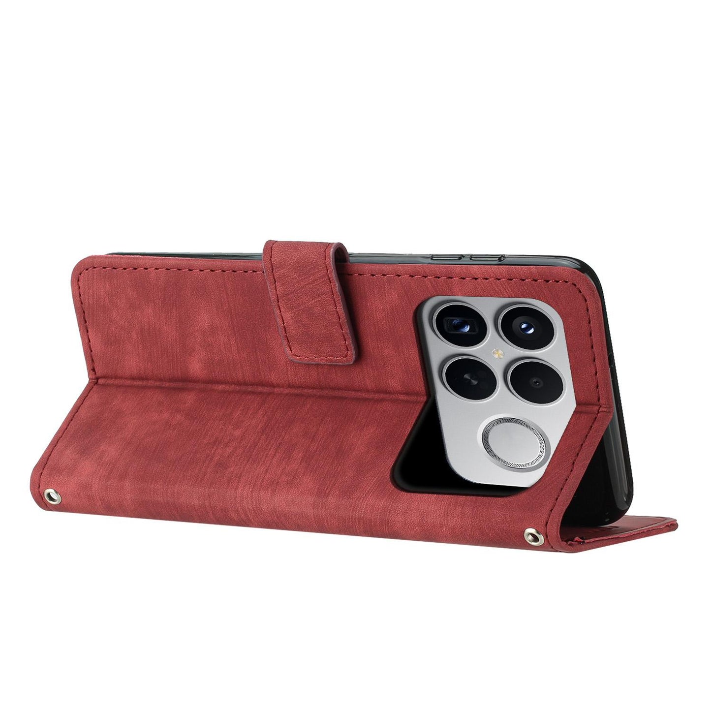 For Redmi K90 Pro Max / Poco F8 Ultra Skin Feel Stripe Pattern Leather Phone Case with Lanyard(Red)