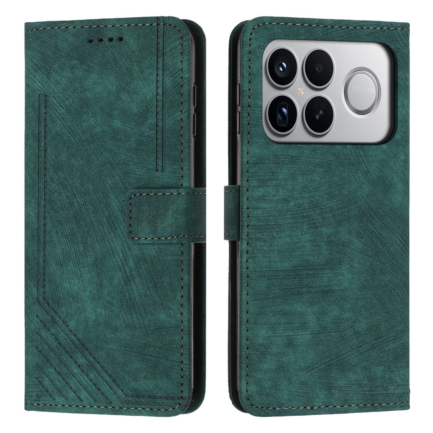 For Redmi K90 Pro Max / Poco F8 Ultra Skin Feel Stripe Pattern Leather Phone Case with Lanyard(Green)