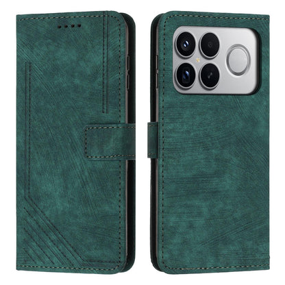 For Redmi K90 Pro Max / Poco F8 Ultra Skin Feel Stripe Pattern Leather Phone Case with Lanyard(Green)
