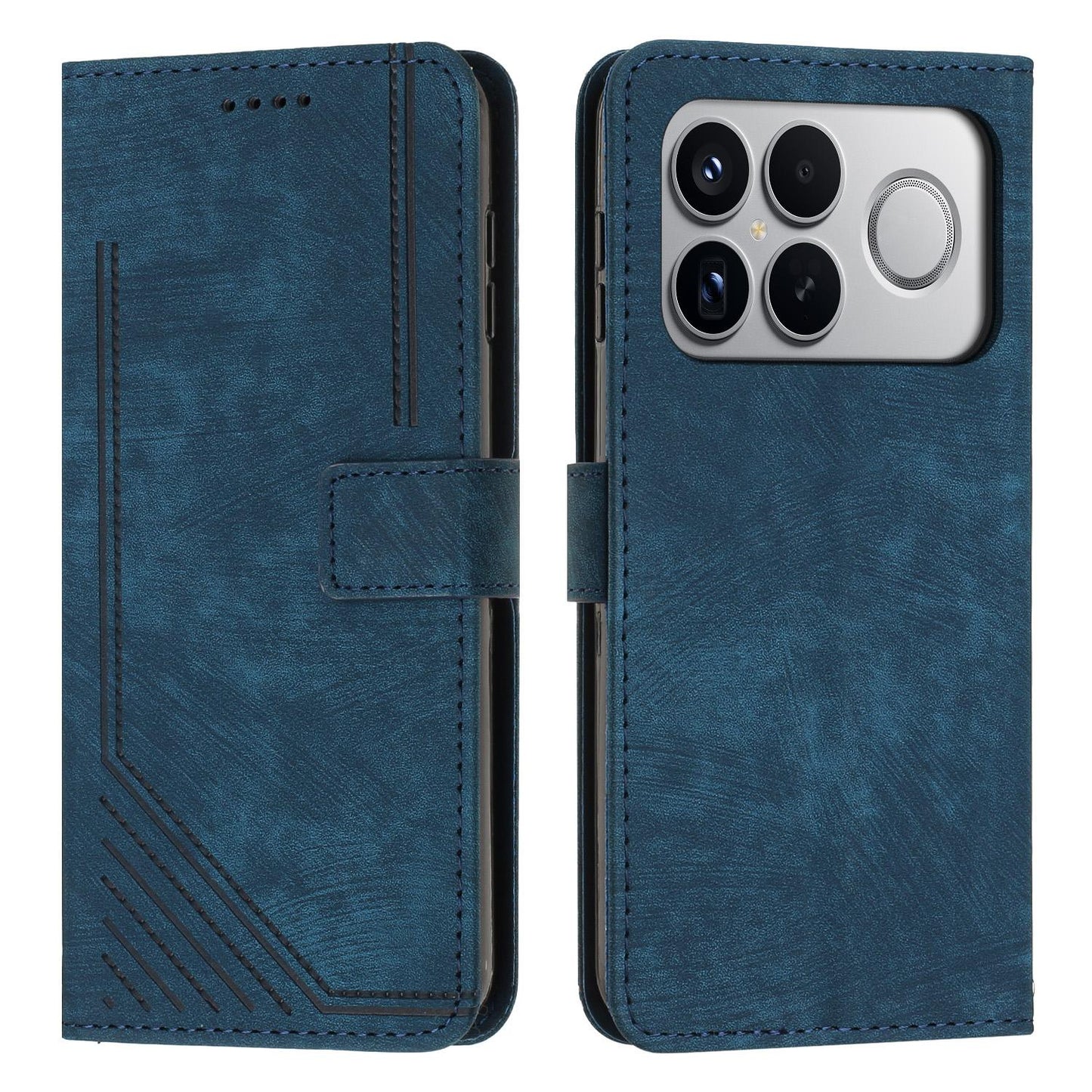 For Redmi K90 Pro Max / Poco F8 Ultra Skin Feel Stripe Pattern Leather Phone Case with Lanyard(Blue)