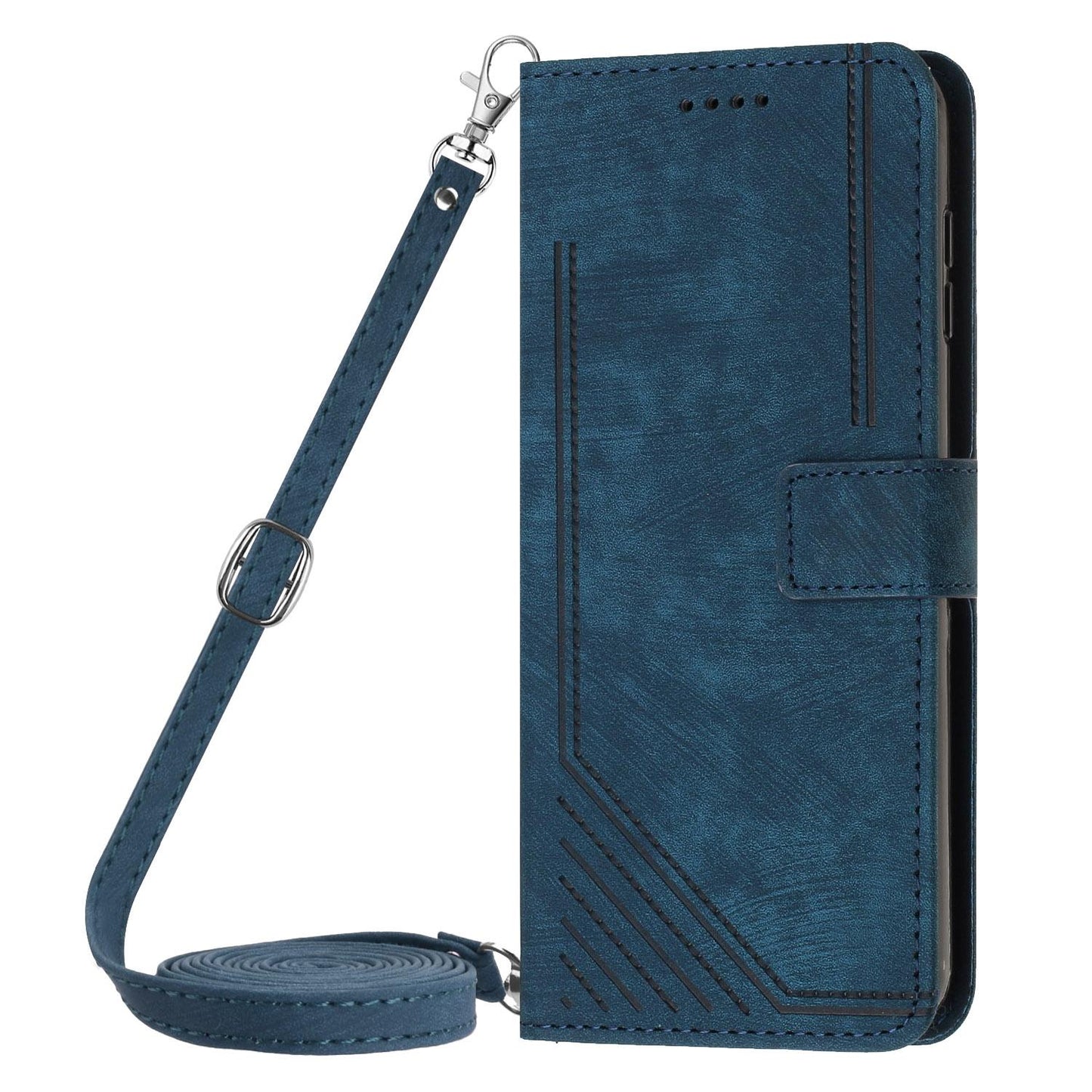 For Redmi K90 Pro Max / Poco F8 Ultra Skin Feel Stripe Pattern Leather Phone Case with Lanyard(Blue)