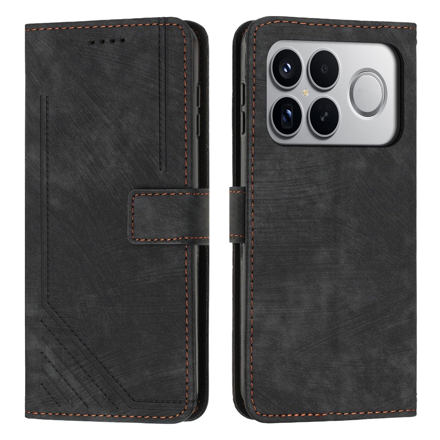 For Redmi K90 Pro Max / Poco F8 Ultra Skin Feel Stripe Pattern Leather Phone Case with Lanyard(Black)