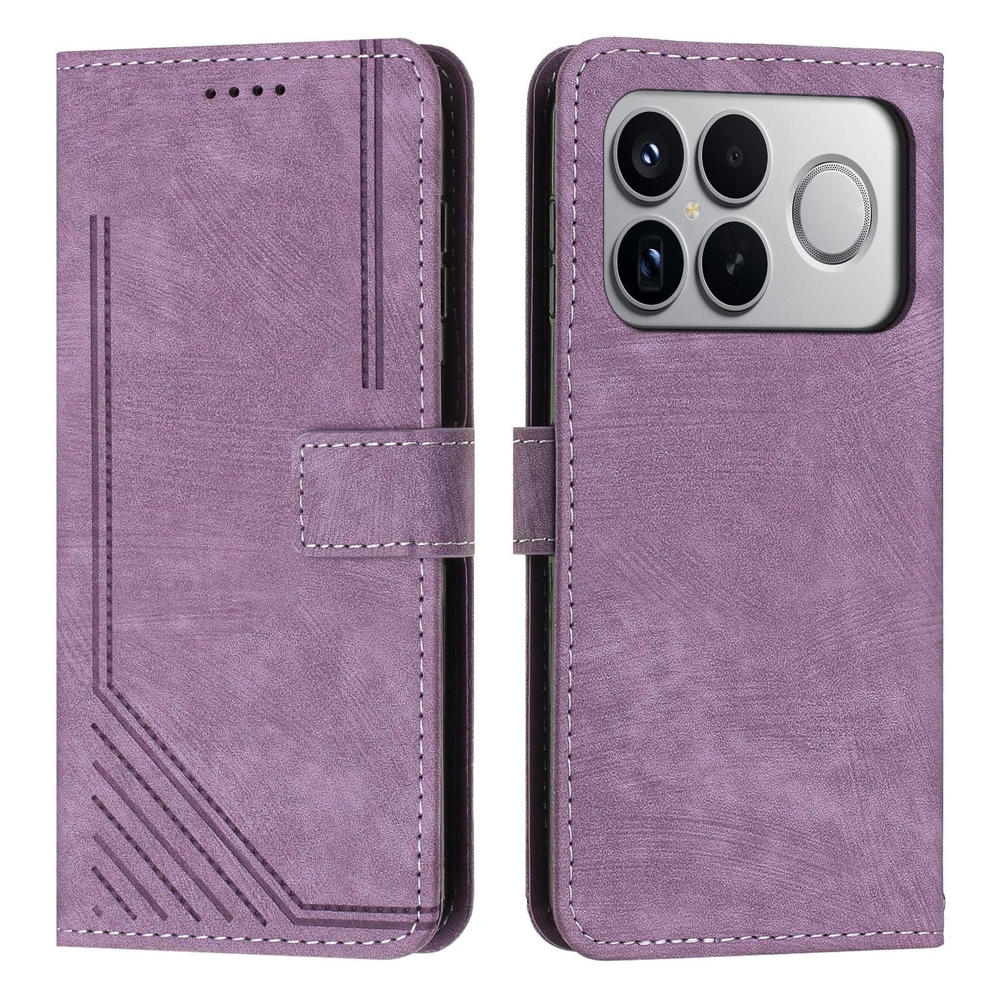 For Redmi K90 Pro Max / Poco F8 Ultra Skin Feel Stripe Pattern Leather Phone Case with Lanyard(Purple)