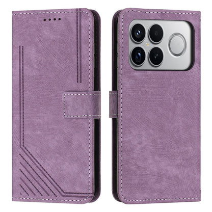 For Redmi K90 Pro Max / Poco F8 Ultra Skin Feel Stripe Pattern Leather Phone Case with Lanyard(Purple)