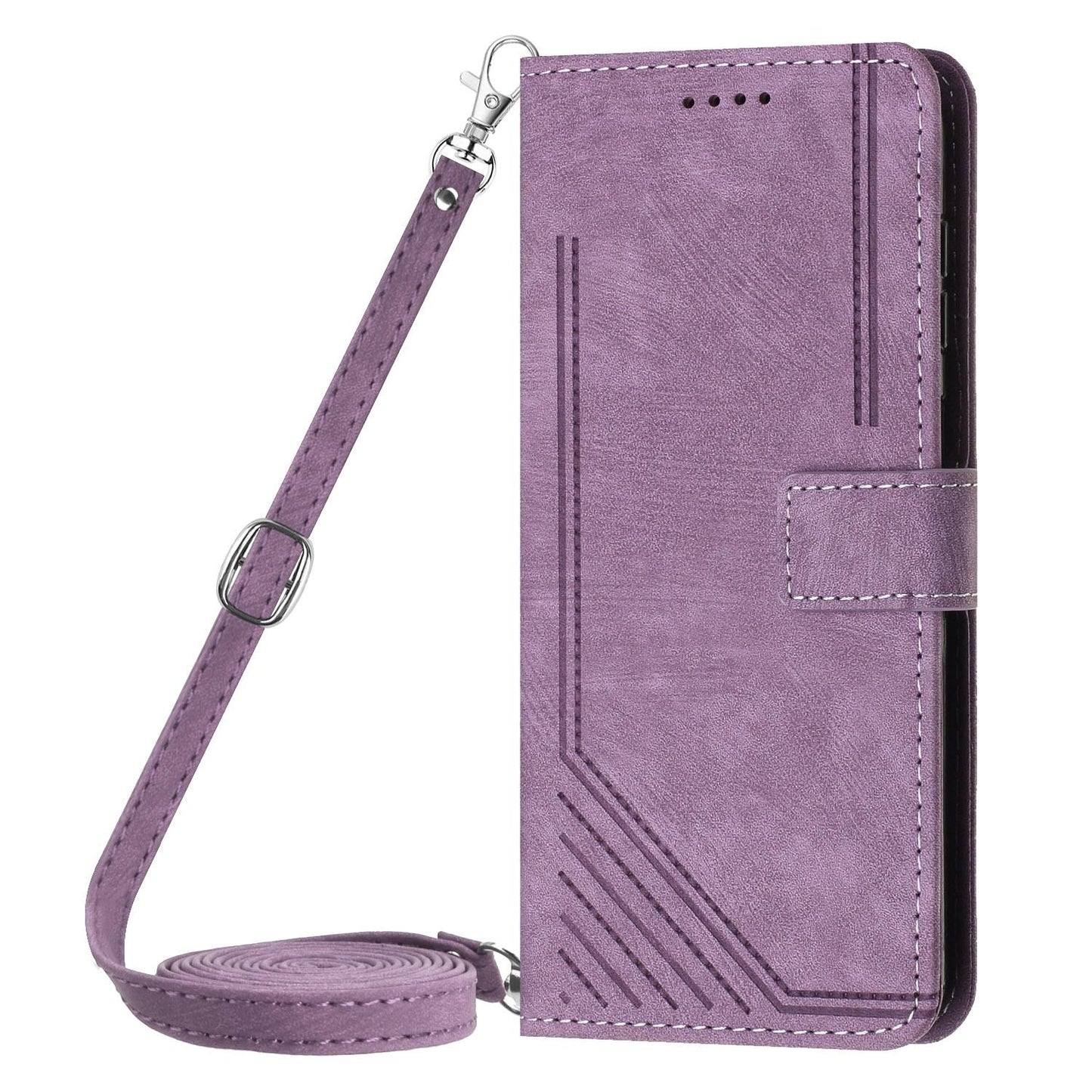 For Redmi K90 Pro Max / Poco F8 Ultra Skin Feel Stripe Pattern Leather Phone Case with Lanyard(Purple)