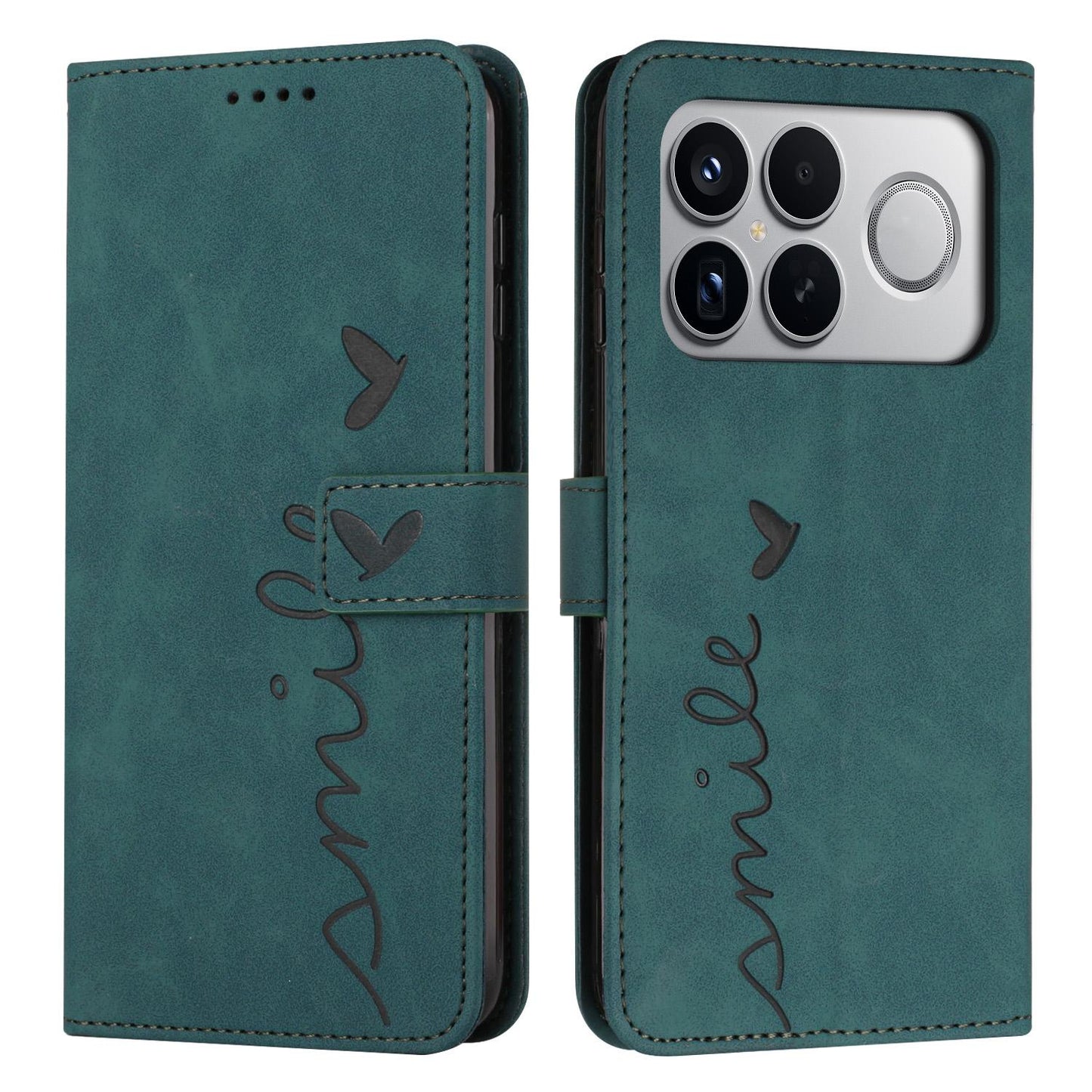 For Redmi K90 Pro Max / Poco F8 Ultra Skin Feel Heart Embossed Leather Phone Case with Long Lanyard(Green)