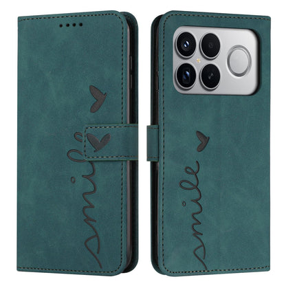 For Redmi K90 Pro Max / Poco F8 Ultra Skin Feel Heart Embossed Leather Phone Case with Long Lanyard(Green)