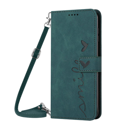 For Redmi K90 Pro Max / Poco F8 Ultra Skin Feel Heart Embossed Leather Phone Case with Long Lanyard(Green)