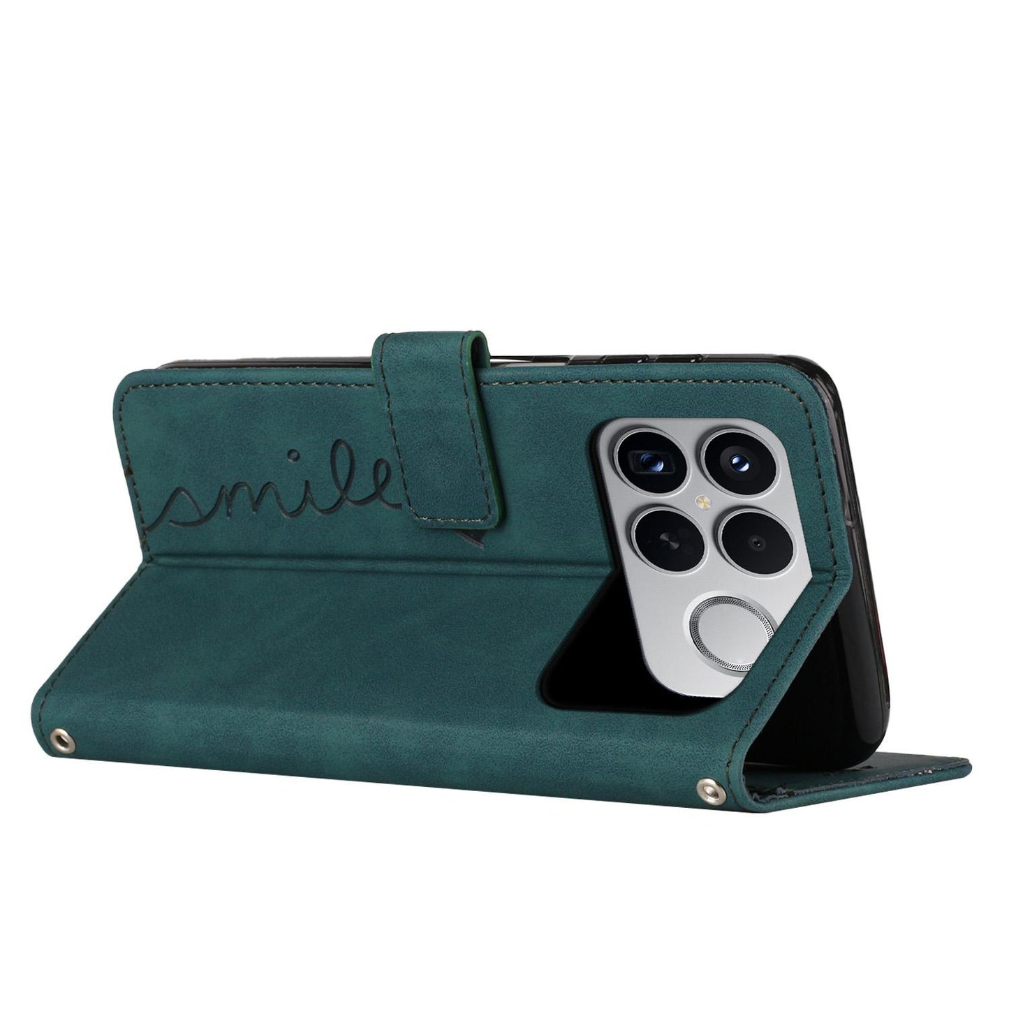 For Redmi K90 Pro Max / Poco F8 Ultra Skin Feel Heart Embossed Leather Phone Case with Long Lanyard(Green)