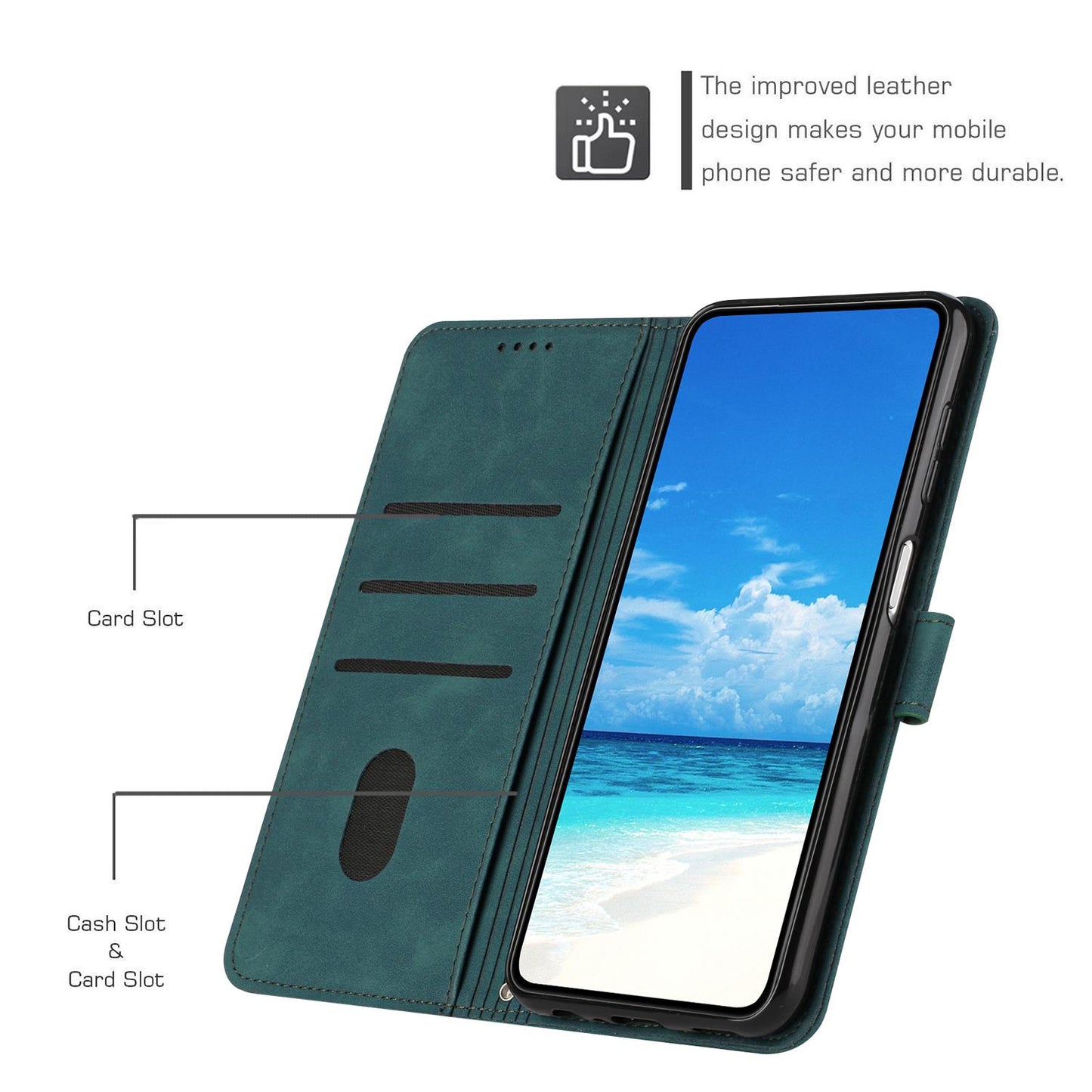 For Redmi K90 Pro Max / Poco F8 Ultra Skin Feel Heart Embossed Leather Phone Case with Long Lanyard(Green)