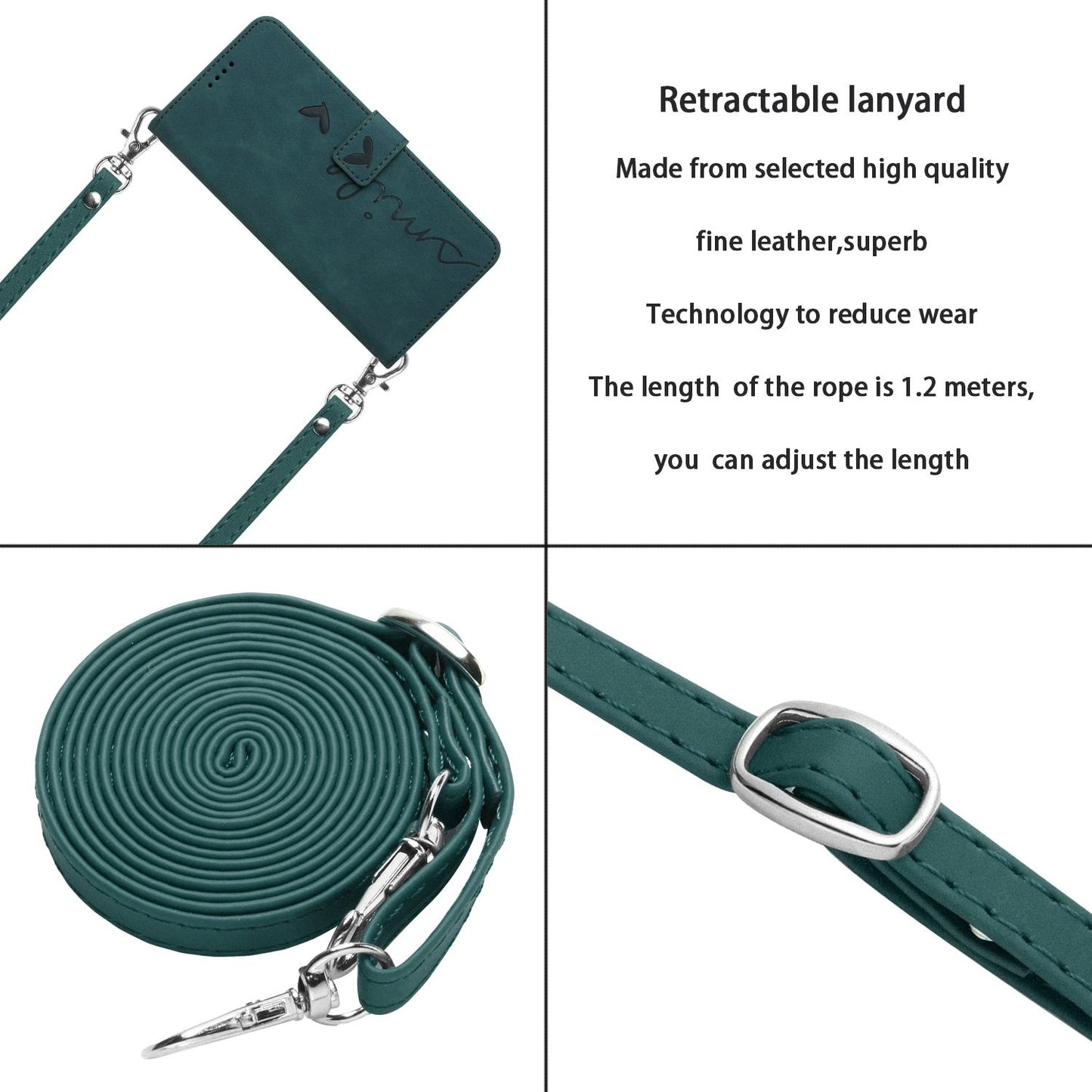 For Redmi K90 Pro Max / Poco F8 Ultra Skin Feel Heart Embossed Leather Phone Case with Long Lanyard(Green)