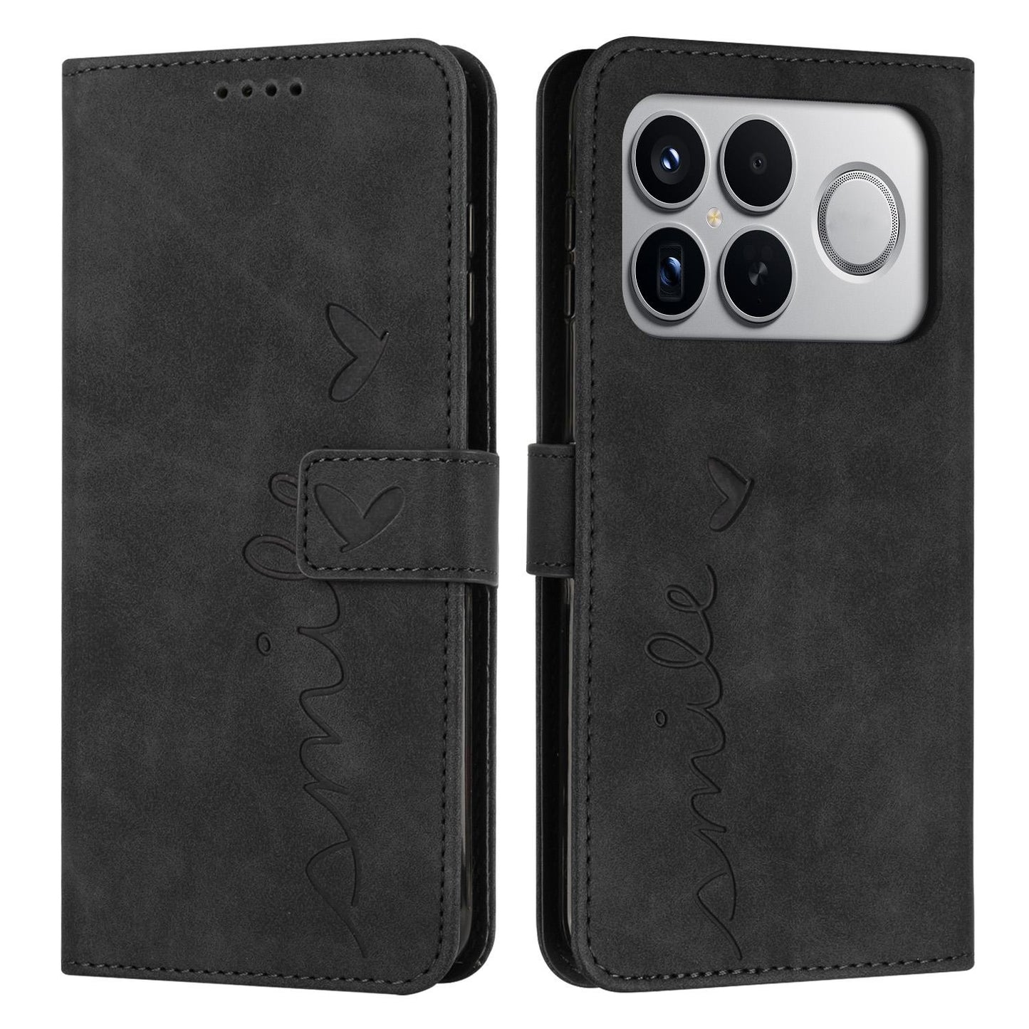 For Redmi K90 Pro Max / Poco F8 Ultra Skin Feel Heart Embossed Leather Phone Case with Long Lanyard(Black)