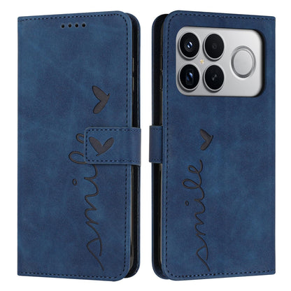 For Redmi K90 Pro Max / Poco F8 Ultra Skin Feel Heart Embossed Leather Phone Case with Long Lanyard(Blue)