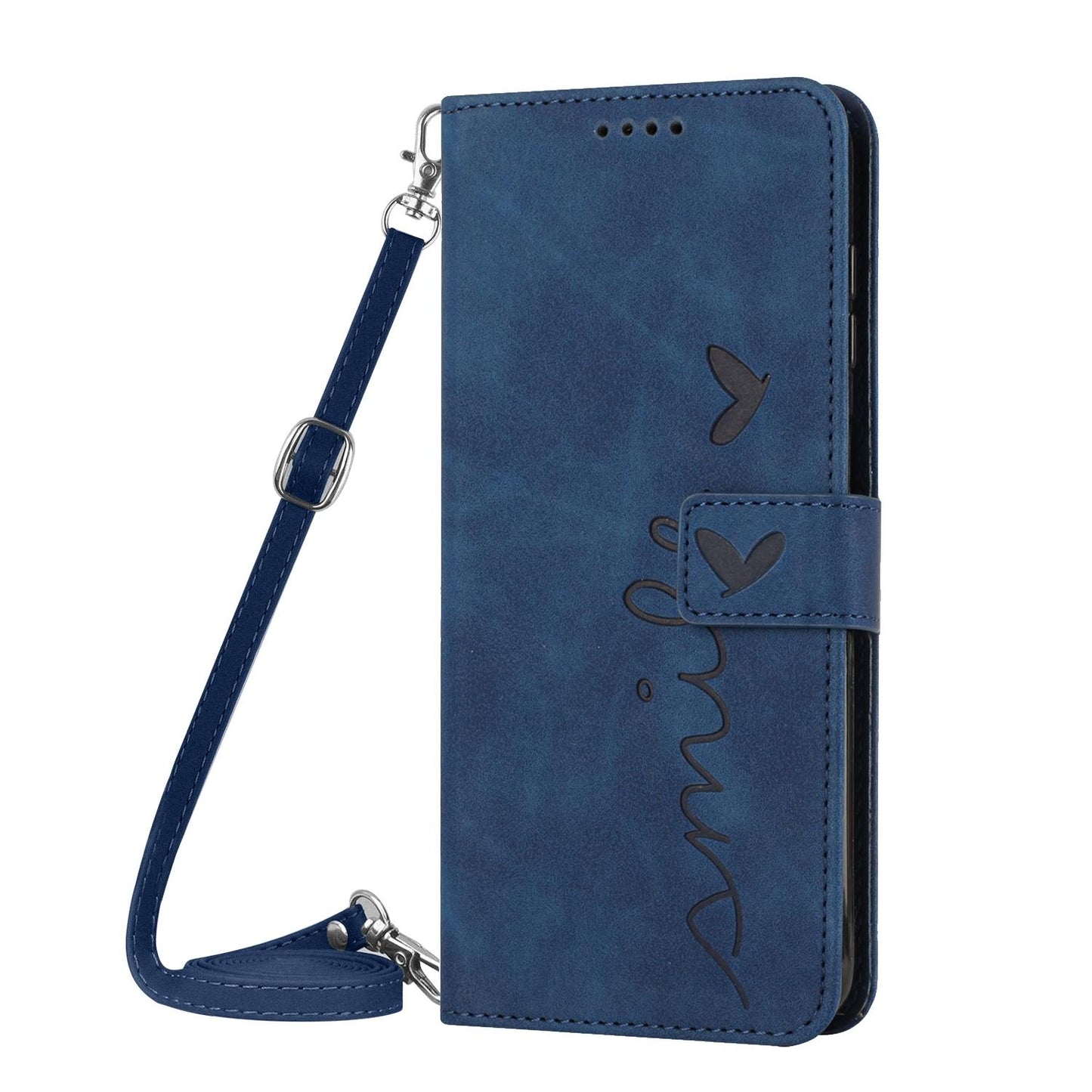 For Redmi K90 Pro Max / Poco F8 Ultra Skin Feel Heart Embossed Leather Phone Case with Long Lanyard(Blue)