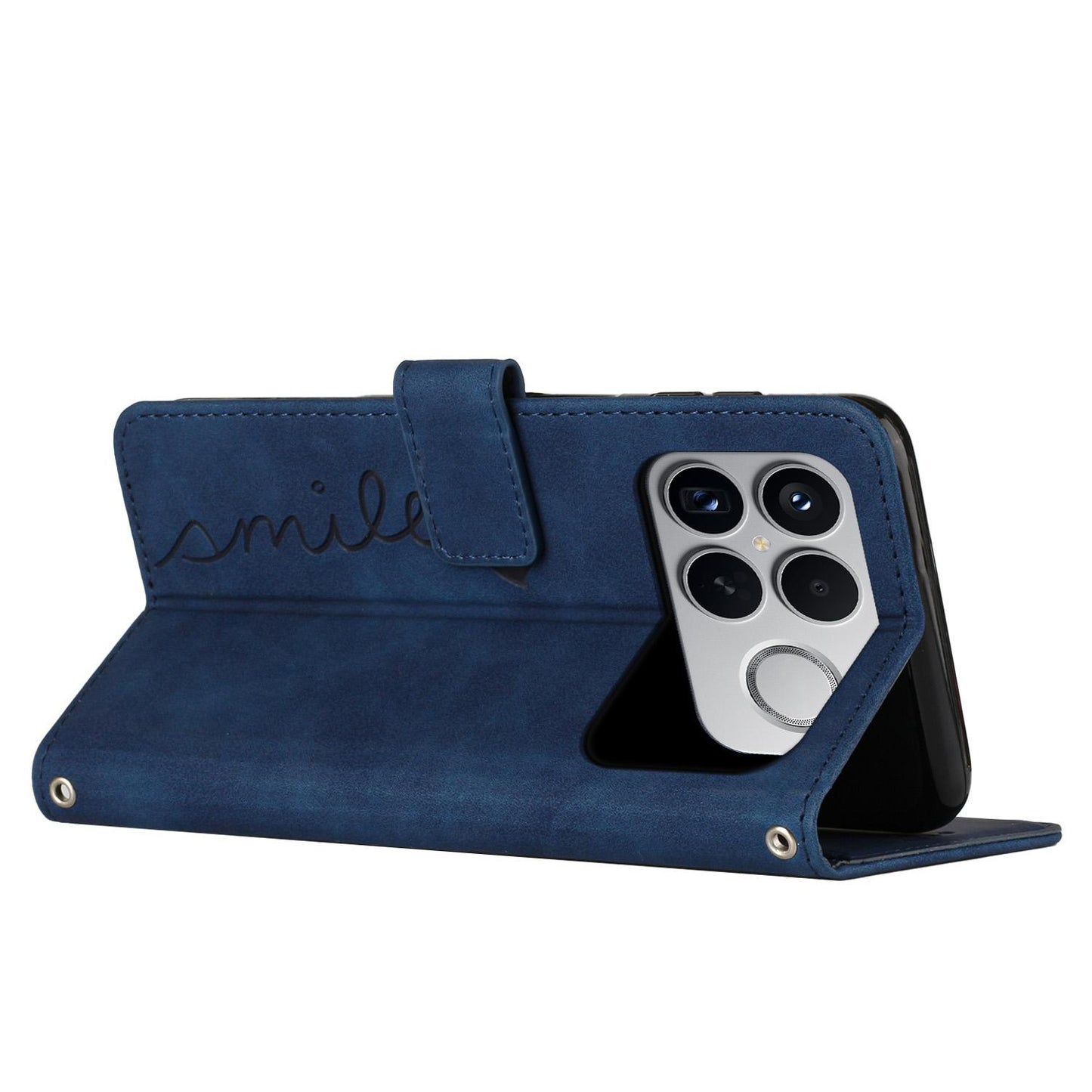 For Redmi K90 Pro Max / Poco F8 Ultra Skin Feel Heart Embossed Leather Phone Case with Long Lanyard(Blue)