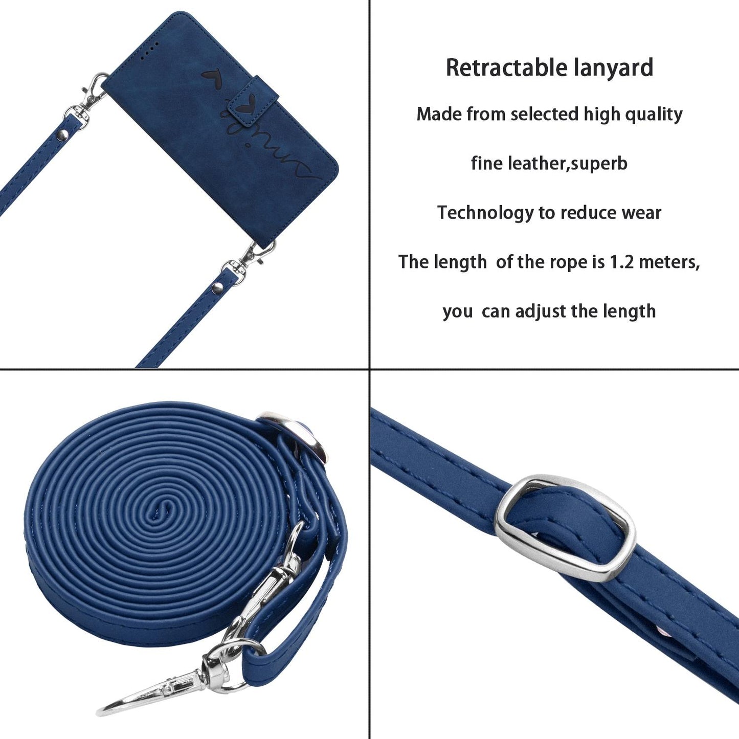 For Redmi K90 Pro Max / Poco F8 Ultra Skin Feel Heart Embossed Leather Phone Case with Long Lanyard(Blue)