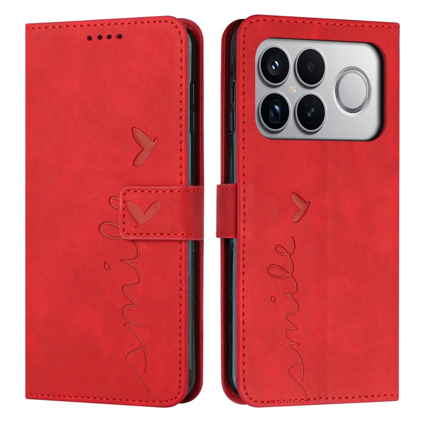 For Redmi K90 Pro Max / Poco F8 Ultra Skin Feel Heart Embossed Leather Phone Case with Long Lanyard(Red)