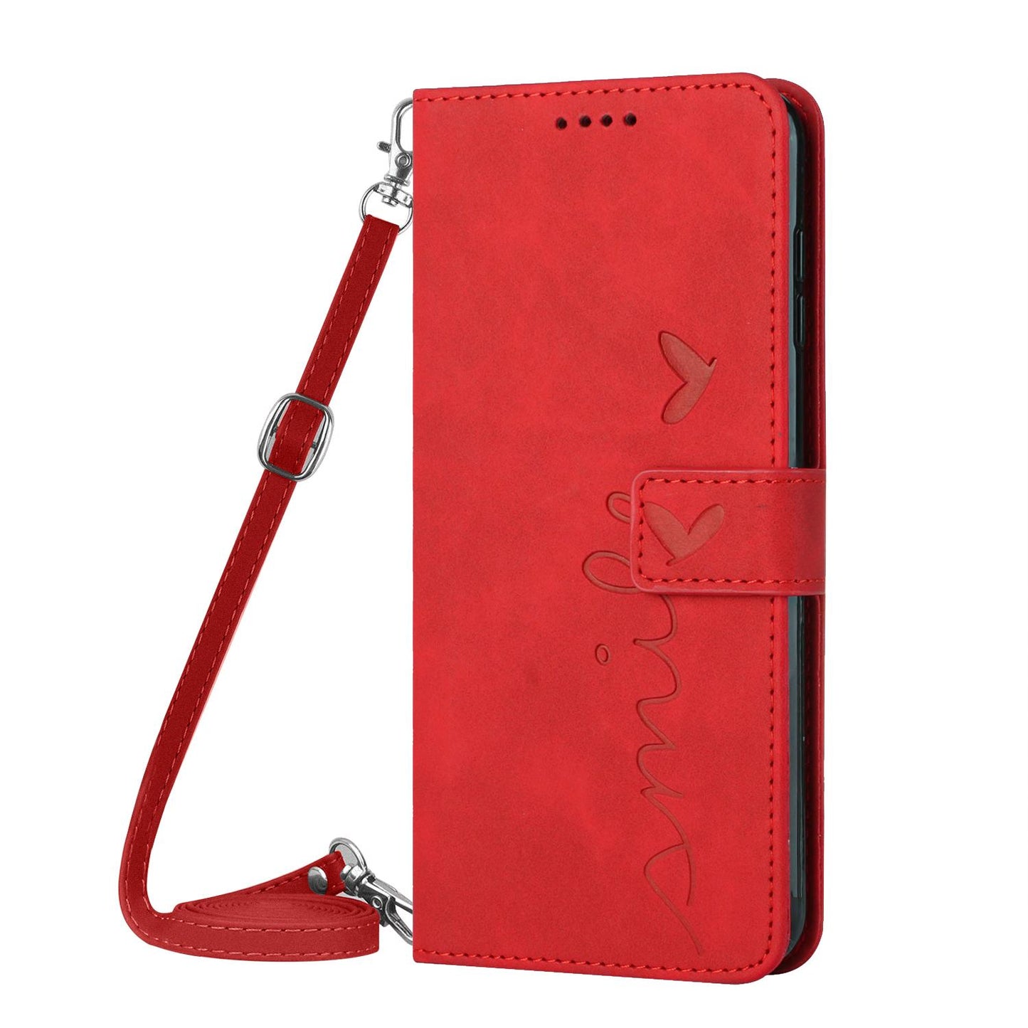 For Redmi K90 Pro Max / Poco F8 Ultra Skin Feel Heart Embossed Leather Phone Case with Long Lanyard(Red)
