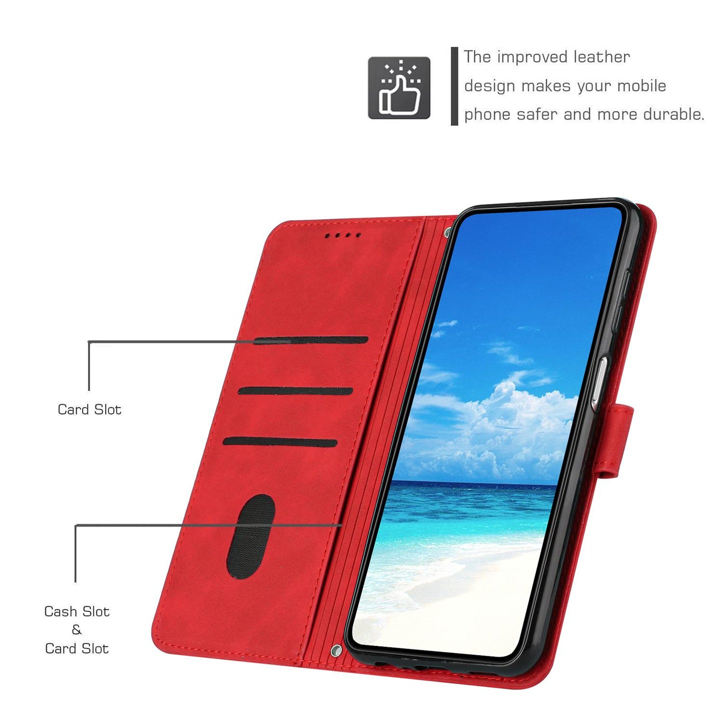For Redmi K90 Pro Max / Poco F8 Ultra Skin Feel Heart Embossed Leather Phone Case with Long Lanyard(Red)