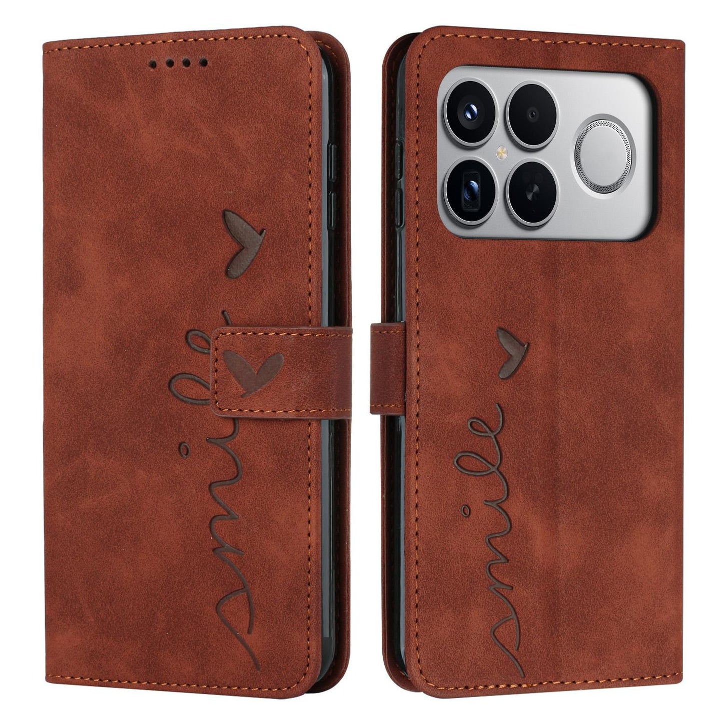 For Redmi K90 Pro Max / Poco F8 Ultra Skin Feel Heart Embossed Leather Phone Case with Long Lanyard(Brown)