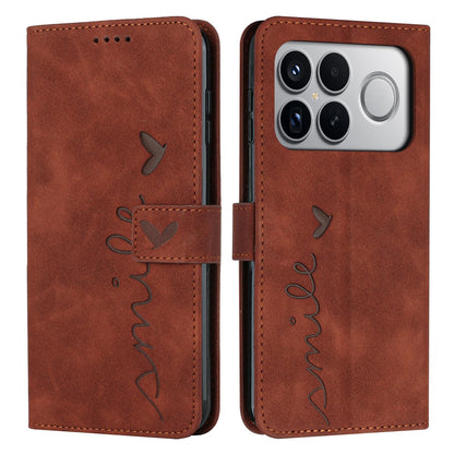 For Redmi K90 Pro Max / Poco F8 Ultra Skin Feel Heart Embossed Leather Phone Case with Long Lanyard(Brown)