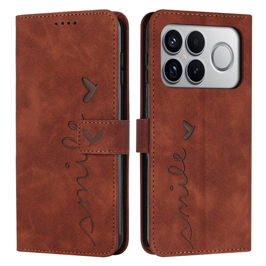 For Redmi K90 Pro Max / Poco F8 Ultra Skin Feel Heart Embossed Leather Phone Case with Long Lanyard(Brown)