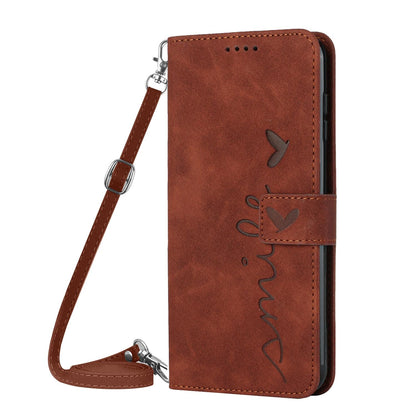 For Redmi K90 Pro Max / Poco F8 Ultra Skin Feel Heart Embossed Leather Phone Case with Long Lanyard(Brown)