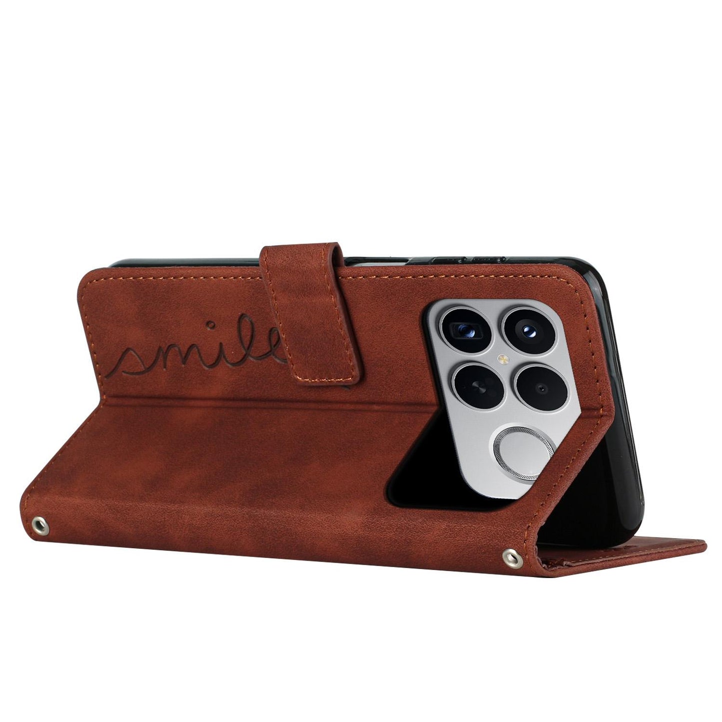 For Redmi K90 Pro Max / Poco F8 Ultra Skin Feel Heart Embossed Leather Phone Case with Long Lanyard(Brown)