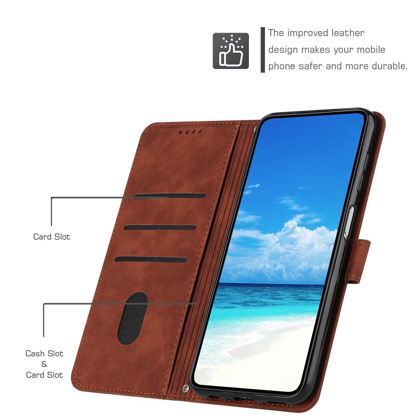 For Redmi K90 Pro Max / Poco F8 Ultra Skin Feel Heart Embossed Leather Phone Case with Long Lanyard(Brown)