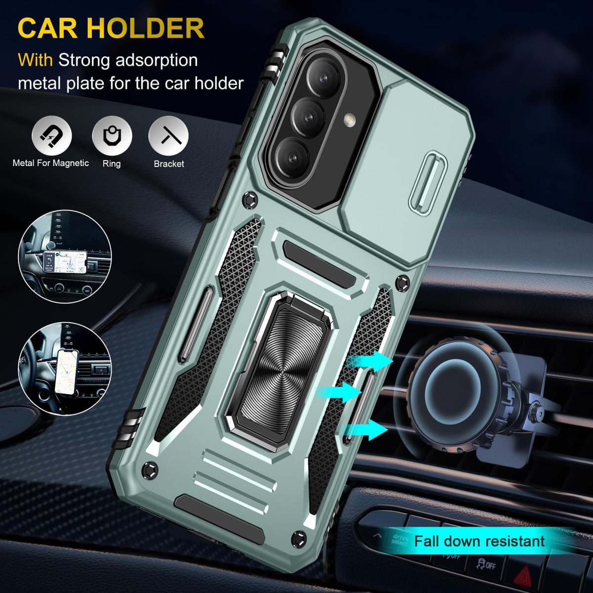 For Galaxy A27 5G Armor PC Hybrid TPU Camera Shield Phone Case - Alpine Green - EDA007270706A