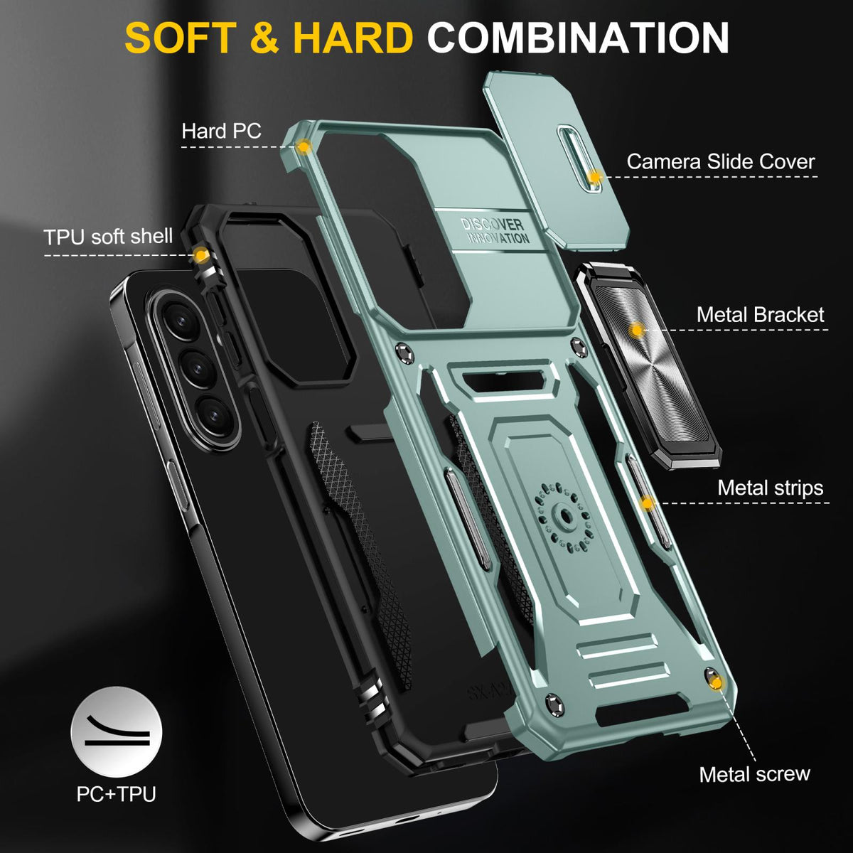 For Galaxy A27 5G Armor PC Hybrid TPU Camera Shield Phone Case - Alpine Green - EDA007270706A